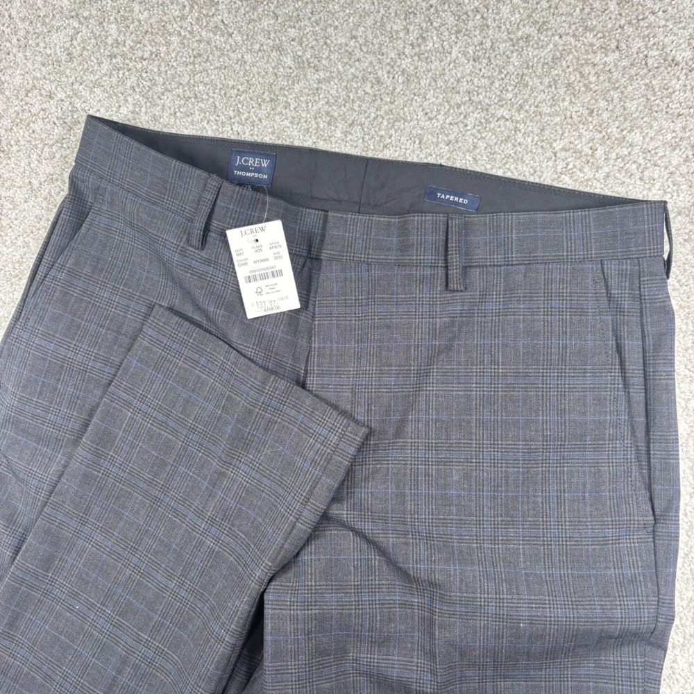 NEW J.Crew Thompson Dress Pants Mens 32x32 Grey Glen Plaid Tapered Wool Blend